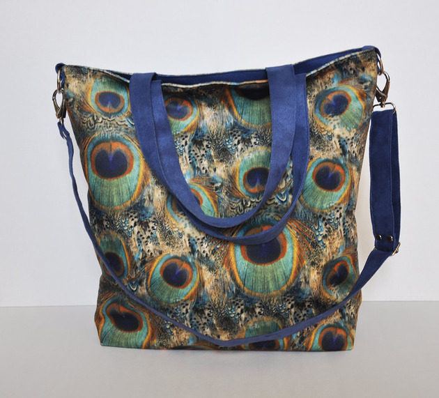 torby na ramię Torba hobo XXL - print pawie pióra