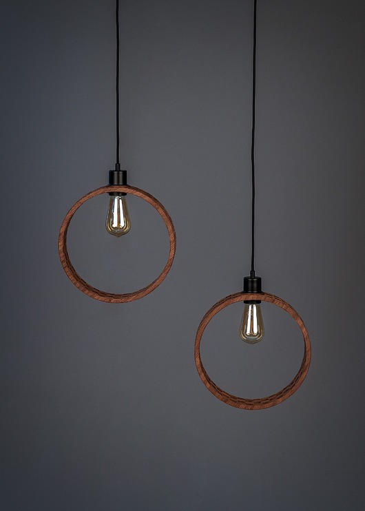lampy wiszące Okrągła lampa z drewna - 2 sztuki