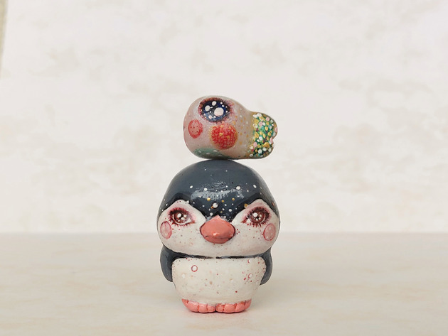 figurki i rzeźby Miniaturowa Figurka - Pingwin i Rybka
