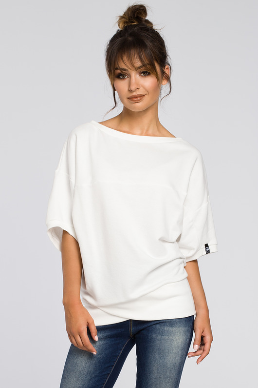 bluza bez kaptura damska Oversizowa bluza  - ecru (B-048)