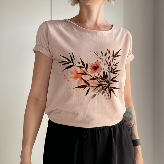 t-shirt damskie Bambus kwiaty Rose Oversize
