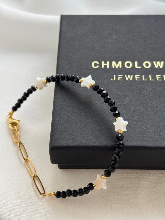 bransoletki z kamieni naturalnych Bransoletka czarna Onyks z gwiazdką
