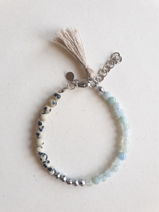 bransoletki z kamieni naturalnych Bransoletka UNO akwamaryn, jaspis dalmatyński, lniany chwost