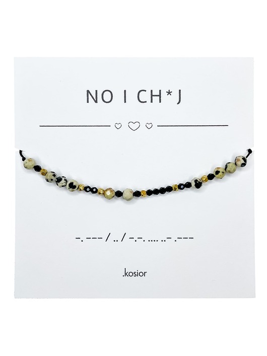 bransoletki na sznurku Bransoletka z alfabetem Morse Jaspis dalmatyński, Spinel, Hematyt