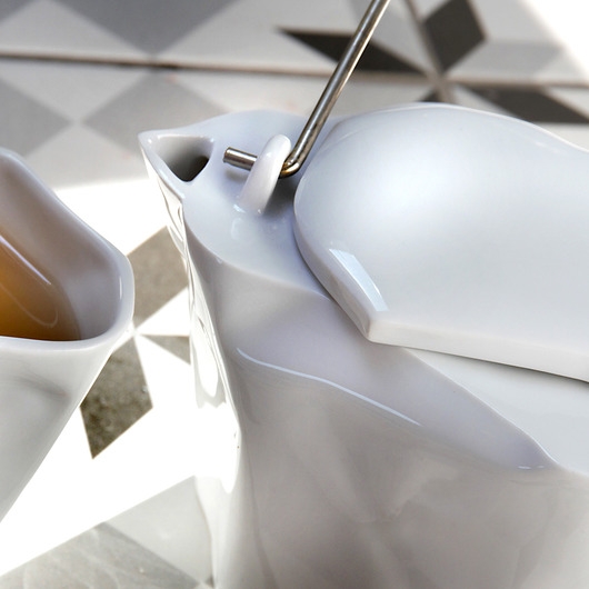 czajniki i dzbanki Czajnik Pogięty z 4 kubeczkami / biała porcelana