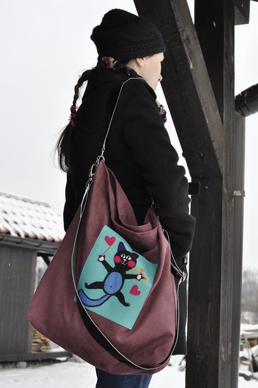 Torba hobo XXL z aplikacją - KOT PRACOWNIA 166