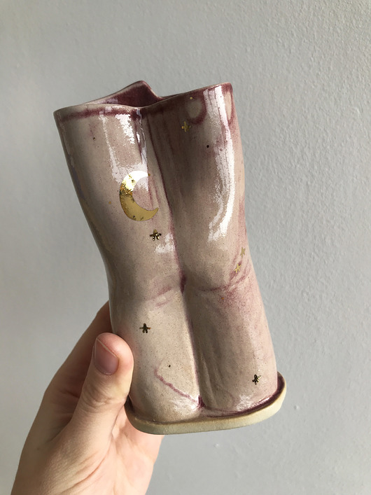 doniczki Ceramiczny wazon Dupa różowy ze złotem nr 2