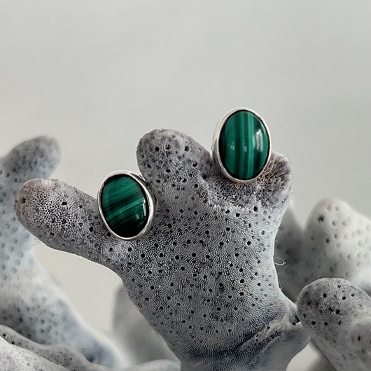 kolczyki srebrne Kolczyki srebro pr. 925, KAMIEŃ MALACHIT- niepowtarzalne