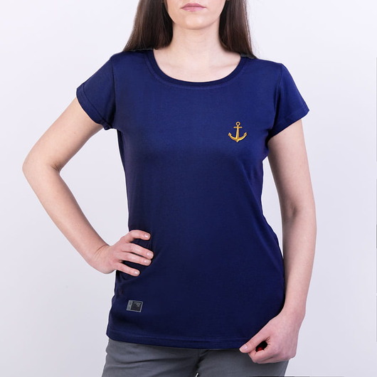 t-shirt damskie Koszulka damska z haftem KOTWICA granatowa