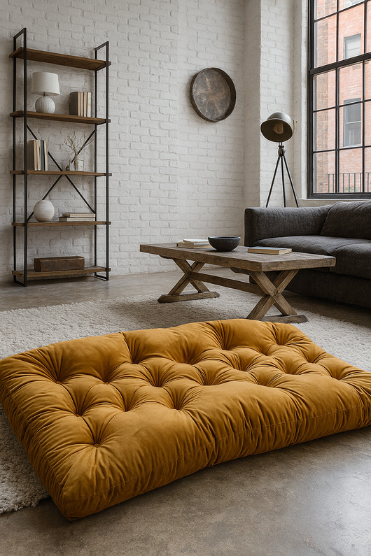 pufy do siedzenia Materac pikowany Siedzisko futon Poducha Pikowana  Velvet Musztarda