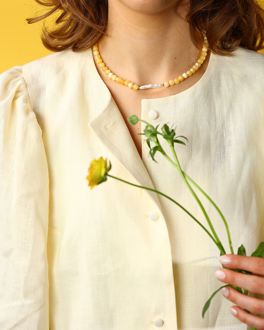 chokery Naszyjnik RHEI z kamieni naturalnych Polska Marka Kalcyt ŻÓŁTY