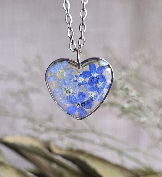 wisiory Wieczne kwiaty srebrny wisiorek kwiaty naszyjnik niezapominajki serce serduszko