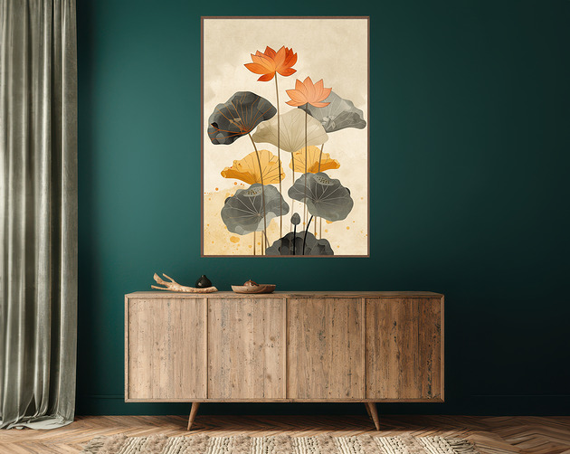 plakaty Liście lotusu - Plakat, druk - Chiński Orient, Harmonia Zen, Wabi Sabi #113