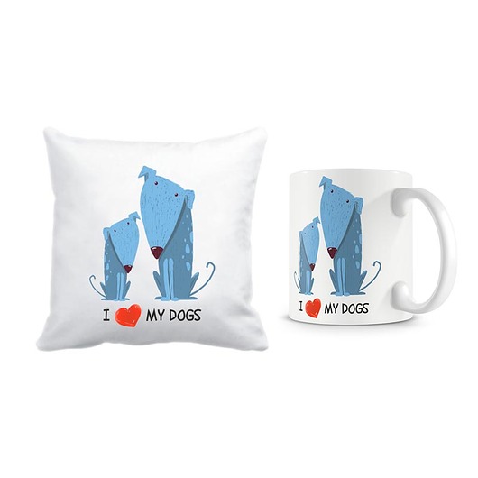 zestaw. kubek i poszewka. i love my dogs Love Life and Forest