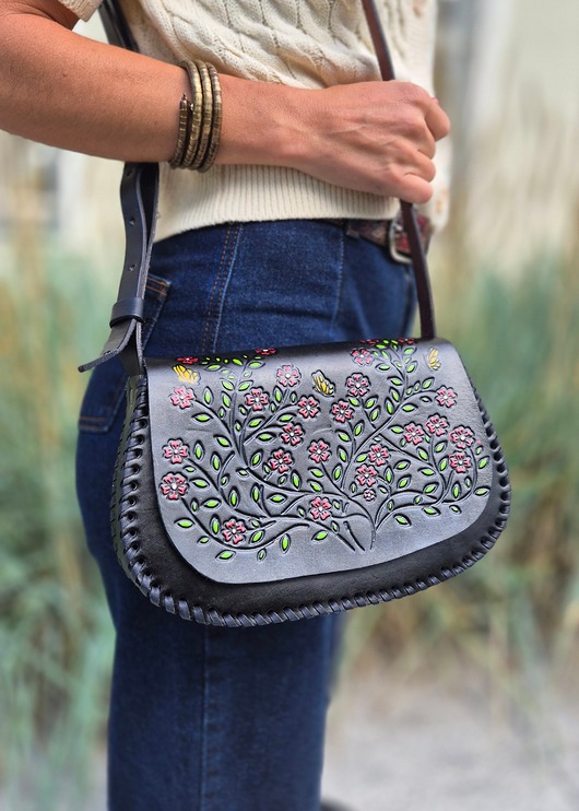 torby na ramię Torebka skórzana ręcznie robiona Elisa Czarna