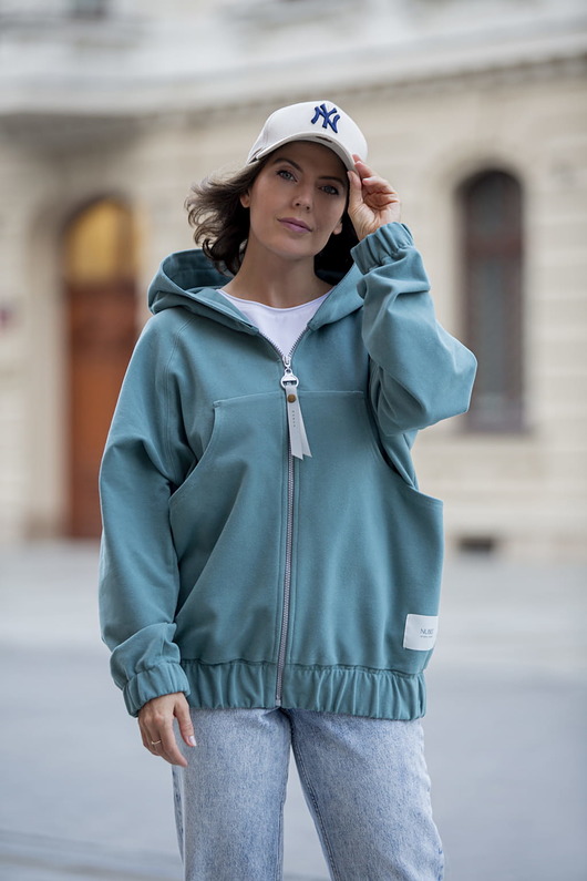 bluza z kapturem damska BLUZA ROZPINANA szałwiowa KANG00 guma