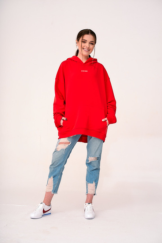 bluza z kapturem damska Hoodie Oversize Red