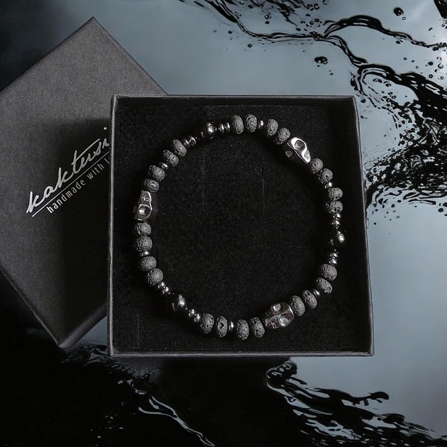 biżuteria męska CZACHY :skulls : turmalin, lawa, hematyt : glam rock : męska bransoletka