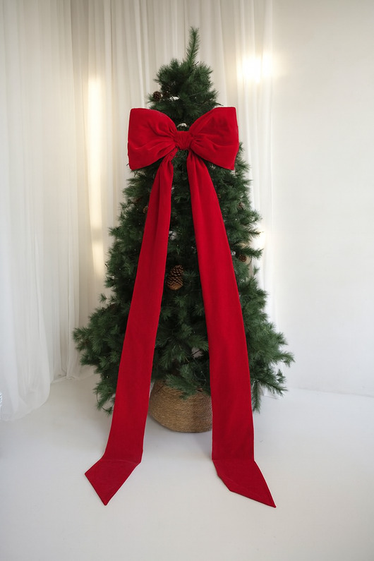 dekoracje świąteczne Kokarda gigant plus czerwona w kratę 190/200 cm