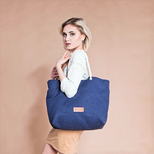 torby na ramię Duża torba shopper na sznurkach "Mili Chic MC1" - granatowa