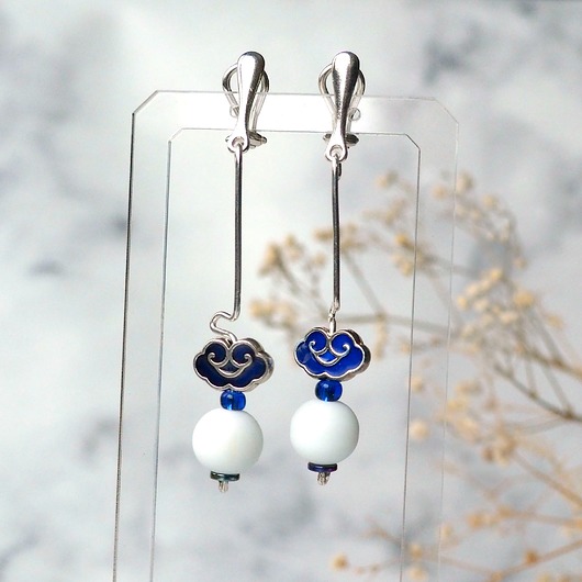 klipsy SPACER W CHMURACH - srebrne długie klipsy