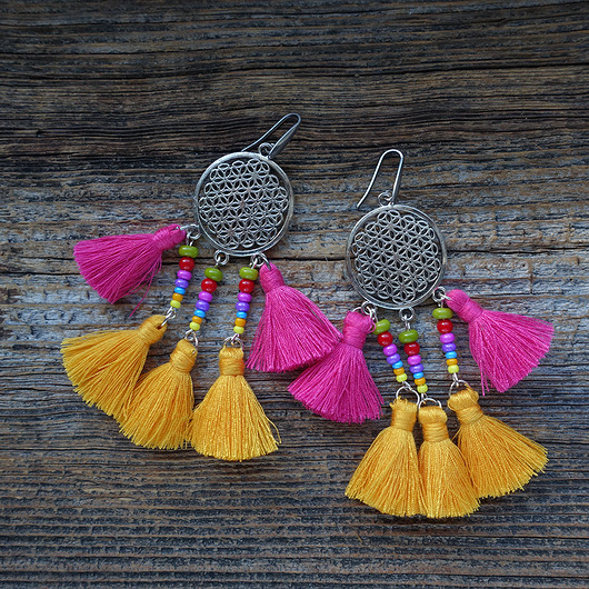 kolczyki chwosty Boho love- kolorowe kolczyki z chwostami