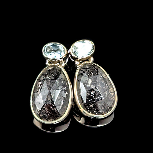 kolczyki srebrne Barokowe sztyfty kwarc i topaz