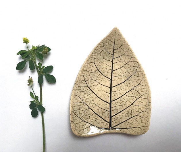 patery i talerze Listek ceramiczny naturalny
