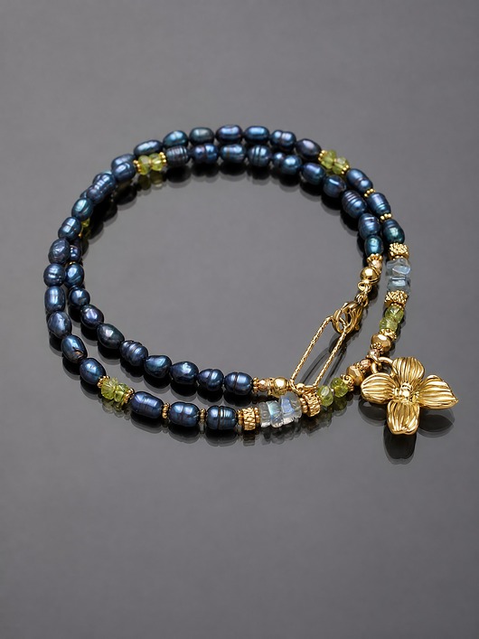 chokery Pearls /navy blue/ perły naturalne - choker /31.03.26/
