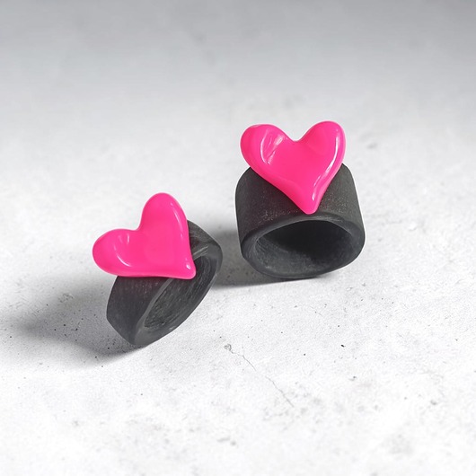 pierścionek z żywicy Pierścionek x2 : RAZEM TANIEJ! pierścionki z żywicy : HEART : pink & black