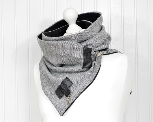 Szal wełna w jodełkę ze skórą Unisex -Czarny Green Sheep