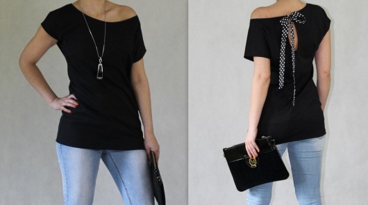 GLAMOUR tunika z kokardą groszki, czarna MC Fashion