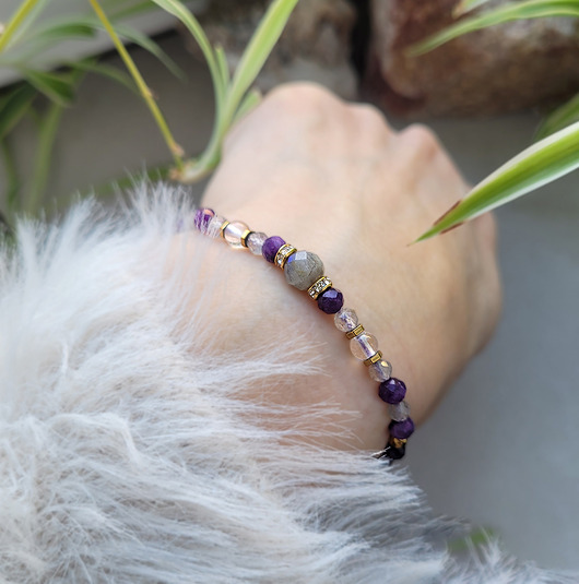 bransoletki z kamieni naturalnych Szczęśliwy związek- z Labradorytem i Ametystem