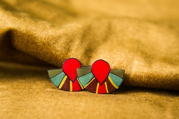 klipsy Duże  geometryczne borodowo zielone klipsy