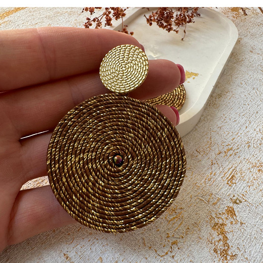 kolczyki soutache Duże kolczyki koła brązowe ze złotem