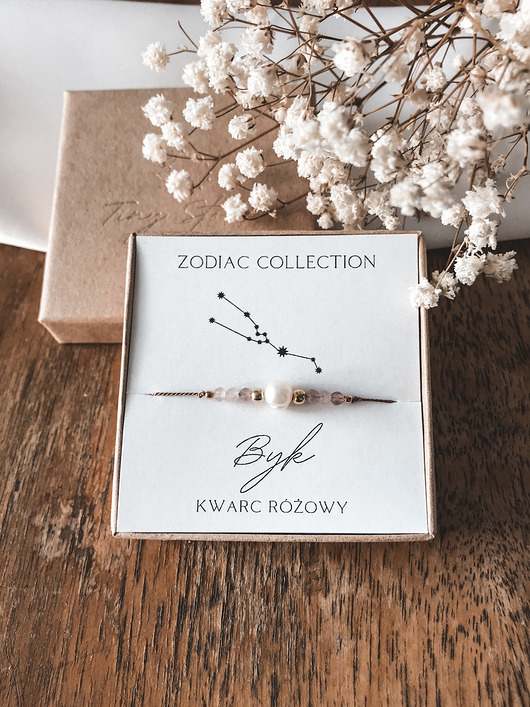 bransoletki z kamieni naturalnych Bransoletka znak zodiaku Byk kwarc różowy