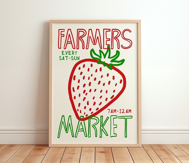 plakaty Grafika z truskawką i napisem FARMERS MARKET