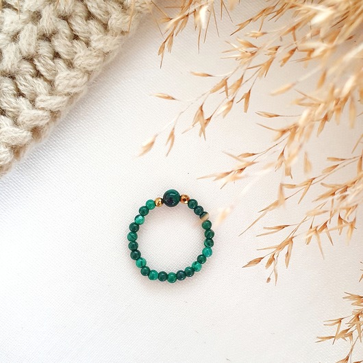 zielony pierścionek z malachitem LEI handmade 