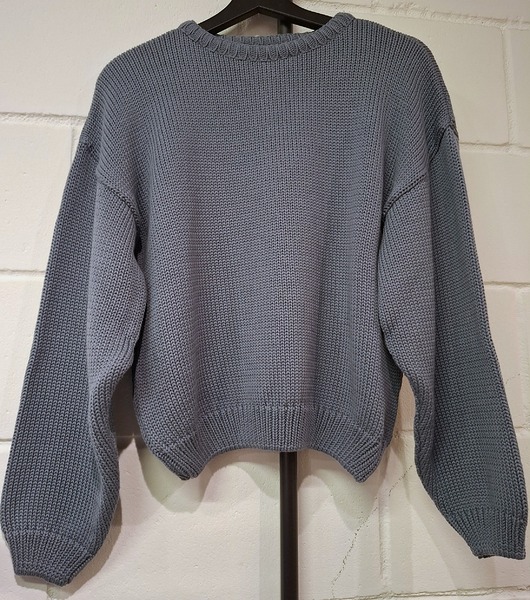 swetry damskie  Sweter szaro-niebieski krótki bawełniany miękki oversize