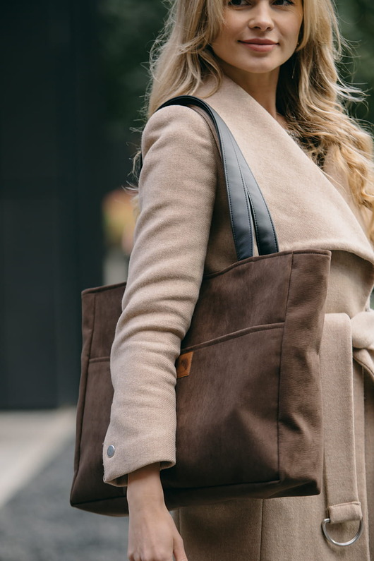 torby na ramię Torba NA LAPTOP Shopper z brązowego nubuku tapicerskiego