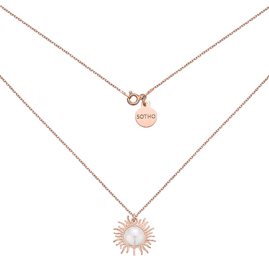 złote naszyjniki Naszyjnik z różowego złota ze słońcem i perłą