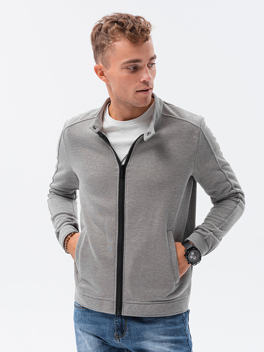 bluzy męskie Bluza męska rozpinana bez kaptura - szary melanż V1 B1071