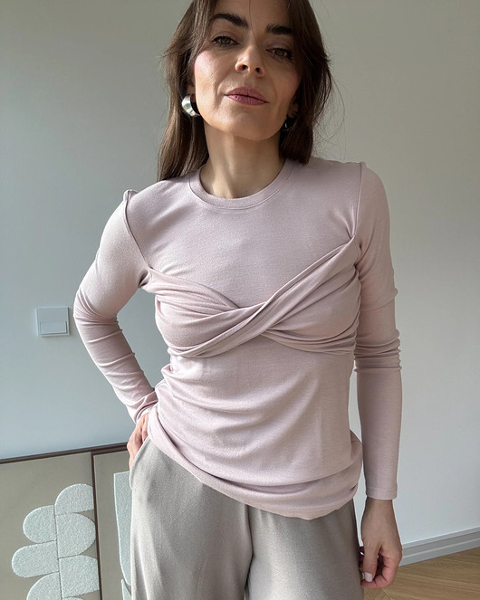 bluzki z długim rękawem damskie Jedwabisty longsleeve Catch me soft pink