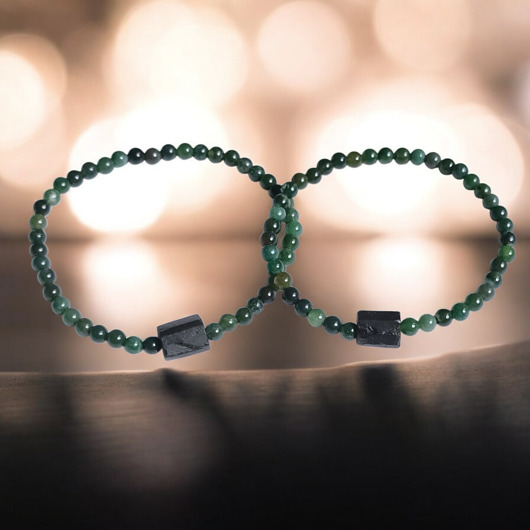 bransoletki z kamieni naturalnych KOMPLET dla PARY : agat mszysty & czarny turmalin