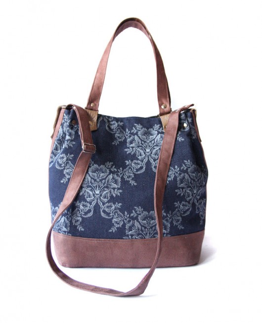 torebka midi h30- jeans flowers&brown- zam.2 elfagado