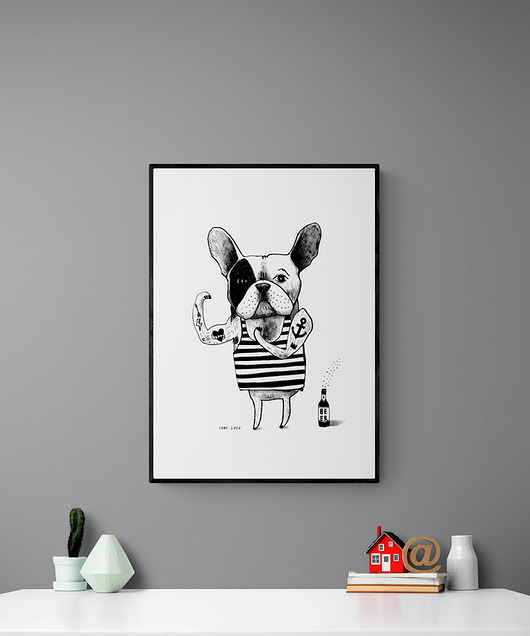 grafiki i ilustracje Grafika z Buldogiem Francuskim 50x70 cm