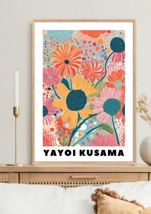 grafiki i ilustracje PLAKAT dekoracyjny , kwiaty Yayoi Kusama, abstrakcja kolorowa