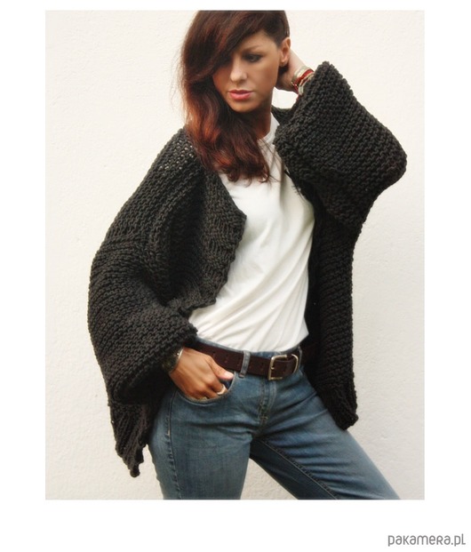 kardigany damskie Grafitowy kardigan oversized  merino bulky
