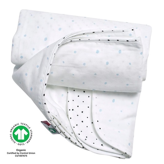 Organiczny dwuwarstwowy kocyk muślinowy 130x130cm kropeczki niebieskie Motherhood