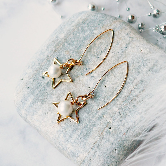 kolczyki pozłacane WYSYŁKA 24h- STARS & PEARLS-  śliczne kolczyki pozłacane